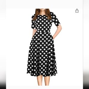 Oxiuli Black and White Polka Dot Midi Dress